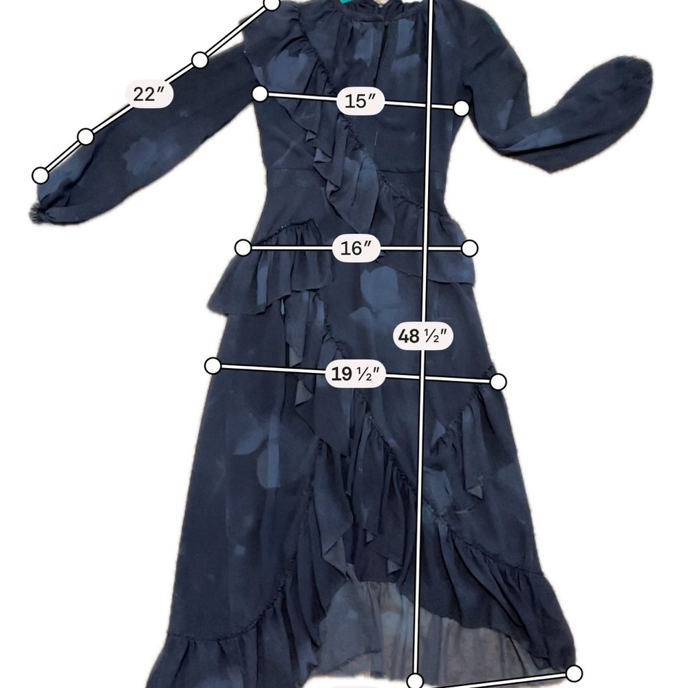 H&M Black & Blue Ruffle Midi Dress Sheer Overlay Boho Goth Romantic Fairy Size 4 - Picture 5 of 7